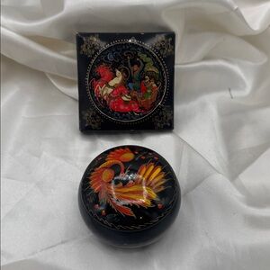 Russian Handcrafted Holiday Ornament and A Round Trinket Box